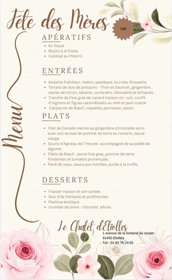 Menu fête des mères 